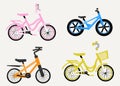 Set of kids bikes. Bicycles for children, for boys and for girls. Icons, vector, flat design