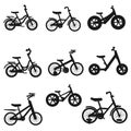 Set of kids bikes. Bicycles for children, for boys. Icons, vector, flat design Royalty Free Stock Photo