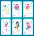 Set of kids birthday party invitation template card with cute little mermaids Royalty Free Stock Photo