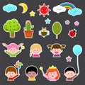 Set of kids and cute nature element