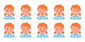 Set of kids emotions. Facial expression. Flat girl avatar. Vector illustration of flat child character