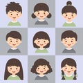 Set of Kids Face Avatar Grey Green Vector