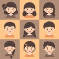 Set of Kids Face Avatar Orange Brown Vector