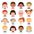 Set of kids faces, avatars, children heads different nationality in flat style Royalty Free Stock Photo