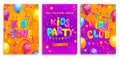 Set of Kids flyers for party, children zone, club.
