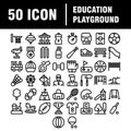 Set of kindergarten Related Vector Line Icons. Includes such Icons as playground, children, swings, roundabouts, toys, nursery,