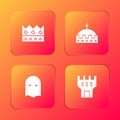 Set King crown, , Executioner mask and Castle tower icon. Vector Royalty Free Stock Photo