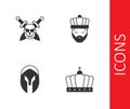 Set King crown, Skull with sword, Medieval helmet and icon. Vector Royalty Free Stock Photo