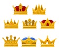 Set of king or queen golden crown icon