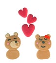 Set of Kissing bear made from plasticine on white Royalty Free Stock Photo