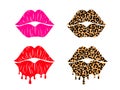 Set of kissing lips with leopard print isolated on a white background for poster or banner. Vector illustration