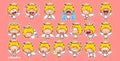 Set kit collection sticker emoji emoticon emotion vector illustration happy character sweet divine entity cute Royalty Free Stock Photo