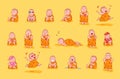 Set kit collection sticker emoji emoticon emotion vector isolated illustration happy character sweet cute little Buddha