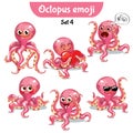 Vector set of cute octopus characters. Set 4 Royalty Free Stock Photo