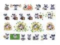 Set panda bear in business suit stickers emoticons Royalty Free Stock Photo