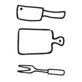 Set of kitchen accessories in doodle style Royalty Free Stock Photo