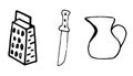 Set of kitchen accessories in doodle style Royalty Free Stock Photo