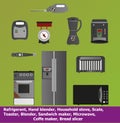 Set of 10 Kitchen Appliances Electronic icon (Refrigerant, Blender, Stove, Scale, Toaster, Blender, Sandwich maker)