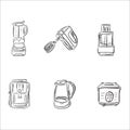 Set of kitchen appliances in sketch style, design elements, vector illustration Royalty Free Stock Photo