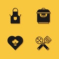 Set Kitchen apron, Spatula, Chef hat and Slow cooker icon with long shadow. Vector Royalty Free Stock Photo