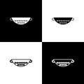 Set Kitchen colander icon isolated on black and white background. Cooking utensil. Cutlery sign. Vector Illustration Royalty Free Stock Photo