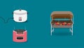 Set of kitchen equipment with tank toaster charcoal rice cooker. illustration eps10