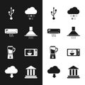 Set Kitchen extractor fan, Air conditioner, USB, Cloud with snow and rain, Blender and Microwave oven icon. Vector Royalty Free Stock Photo