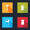 Set Kitchen hammer, Teapot, Electric mixer and Refrigerator icon. Vector