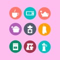 Set of kitchen icons in flat design. Round icons Royalty Free Stock Photo