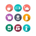 Set of kitchen icons with long shadow in flat design. Round icons Royalty Free Stock Photo