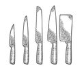 Set kitchen knifes. Vector black vintage engraving Royalty Free Stock Photo