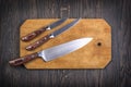 Set of kitchen knifes on wooden Royalty Free Stock Photo