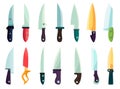 Set of kitchen knives clipart vector illustration. Knife with plastic handle flat cartoon design