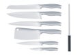 Set of kitchen knives with knife sharpener, 3D rendering
