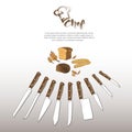 Set of kitchen knives logo hat chef bread Royalty Free Stock Photo