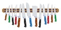 Set of Kitchen Knives on a Magnet. Chef Knife. Kitchenware Knives of Different Sizes. Royalty Free Stock Photo