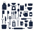 Set of kitchen things cooking icons silhouette