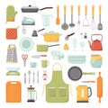 Set of kitchen tools isolated on white background. Kitchenware collection.Cartoon Vector Illustration.