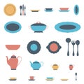 Set of kitchen utensil and collection of tableware illustration.