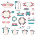 Set of kitchen utensil and collection of tableware illustration.