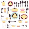 Set of kitchen utensil and collection of tableware illustration.