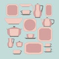 Set of kitchen utensil and collection of tableware illustration.