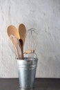 Set of kitchen utensil store in a tin in front view Royalty Free Stock Photo
