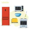 Set of kitchen utensils and appliances. Flat vector illustration