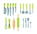 Set of kitchen utensils, cookware cartoon vector illustration isolated