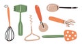 Set of kitchen utensils. Kitchenware tools handdrawn.