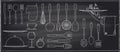 Set of kitchen utensils and tableware on a chalkboard Royalty Free Stock Photo