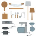 Set of kitchen utensils. kitchen tools for cooking, baking, making pizza: rolling pin, kneader, kitchen utensils.