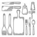 Set Kitchen utensils. Vector vintage engraving Royalty Free Stock Photo