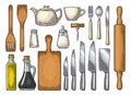 Set Kitchen utensils. Vector vintage engraving Royalty Free Stock Photo